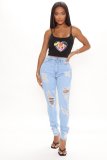 Tight-fitting casual stretch sexy jeans with ripped holes and washed water A3264