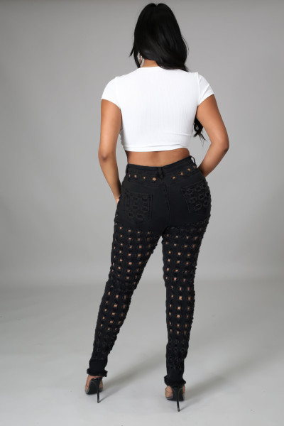 Sexy stretch jeans with ripped holes and washed water A3270