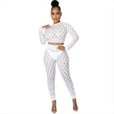 Nightclub sexy mesh high stretch sexy casual sports suit A3278