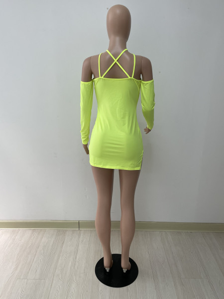 Deep V halterneck double side high slit ultra short mini dress DY1073