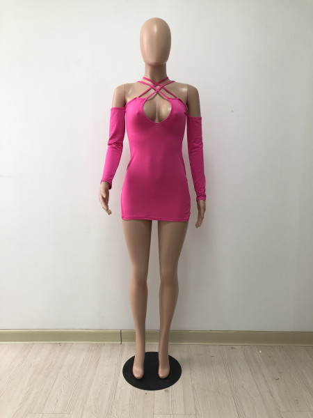 Deep V halterneck double side high slit ultra short mini dress DY1073