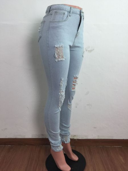Tight-fitting casual stretch sexy jeans with ripped holes and washed water A3264