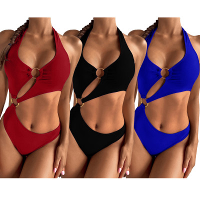 Sexy bikini with solid color bandage split swimsuit DY1067