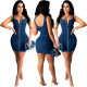 Denim mid-waist corn-eye strap sexy dress A3269