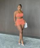 Strap-wrapped chest top and shorts suit DY1076