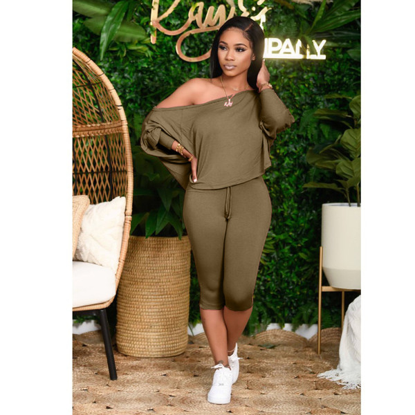 Slant shoulder loose large size women's two-piece fashion casual suit DY1008