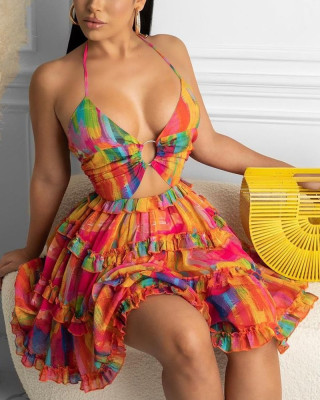 Casual sleeveless print suspender dress SD1458