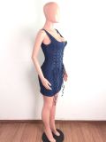 Denim mid-waist corn-eye strap sexy dress A3269