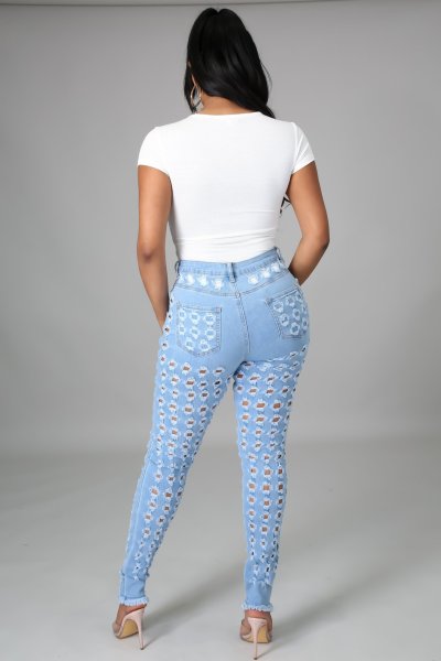 Sexy stretch jeans with ripped holes and washed water A3270