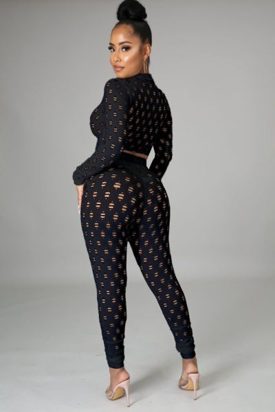 Nightclub sexy mesh high stretch sexy casual sports suit A3278