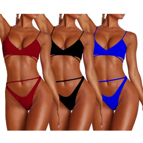 Women's solid color bandage split swimsuit sexy bikini DY1069