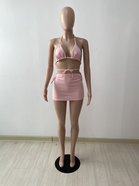 New fashion checkered texture swimsuit suit solid color two-piece suit DY1072