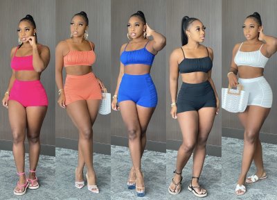 Strap-wrapped chest top and shorts suit DY1076