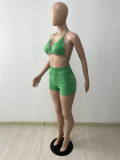 Simple and fashionable solid color halterneck bikini two-piece suit DY1062
