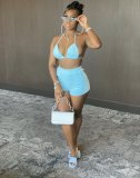 Simple and fashionable solid color halterneck bikini two-piece suit DY1062