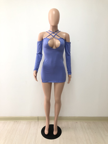 Deep V halterneck double side high slit ultra short mini dress DY1073