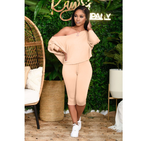 Slant shoulder loose large size women's two-piece fashion casual suit DY1008