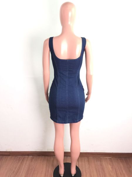 Denim mid-waist corn-eye strap sexy dress A3269