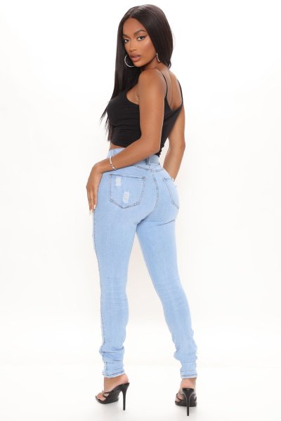 Tight-fitting casual stretch sexy jeans with ripped holes and washed water A3264