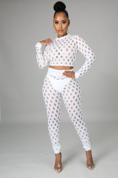 Nightclub sexy mesh high stretch sexy casual sports suit A3278