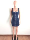 Denim mid-waist corn-eye strap sexy dress A3269