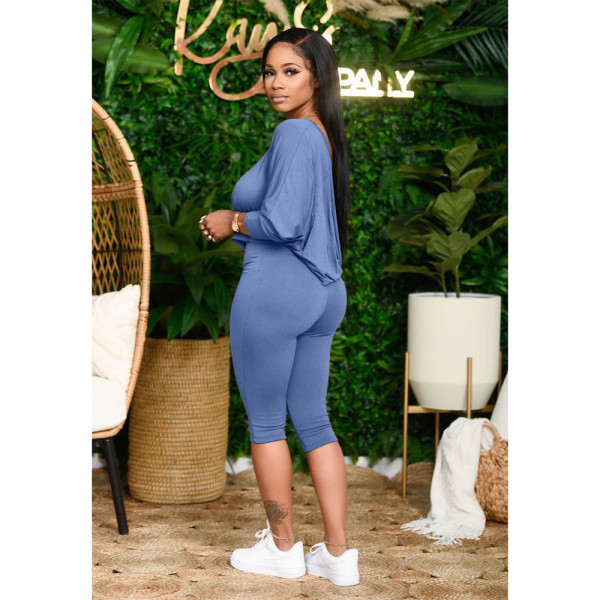 Slant shoulder loose large size women's two-piece fashion casual suit DY1008
