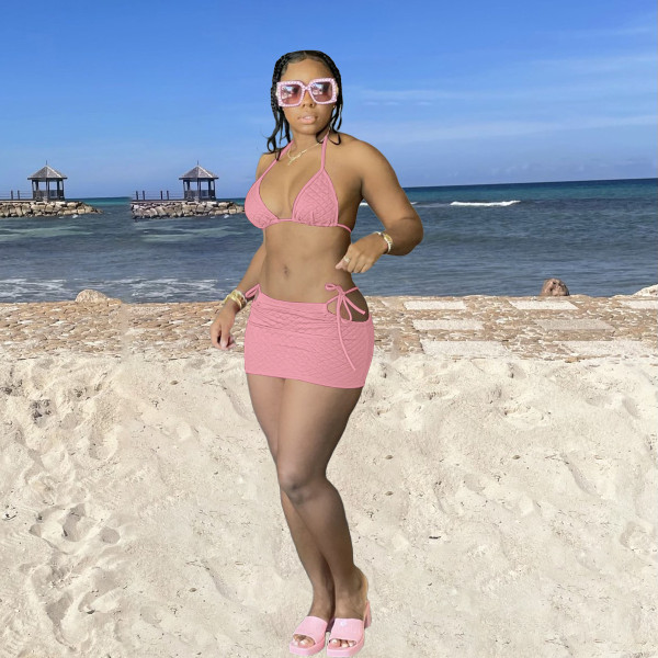 New fashion checkered texture swimsuit suit solid color two-piece suit DY1072