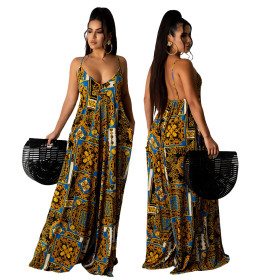 Loose sleeveless V-neck strap print dress SMR10300