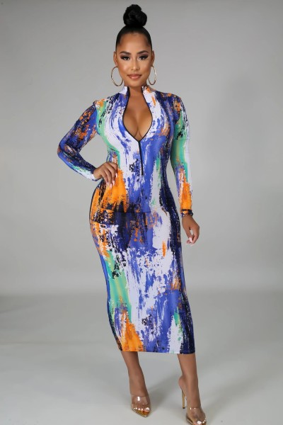 Sexy fashion digital printed slim women's one-piece dress SMR10444