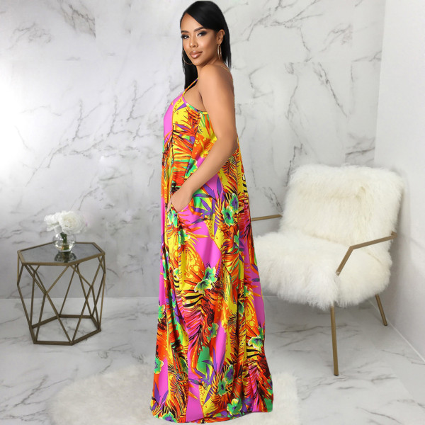 Fashion summer loose sleeveless V-neck strap dress SMR10468