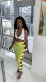 Sexy solid color skirt with knotted holes M6533