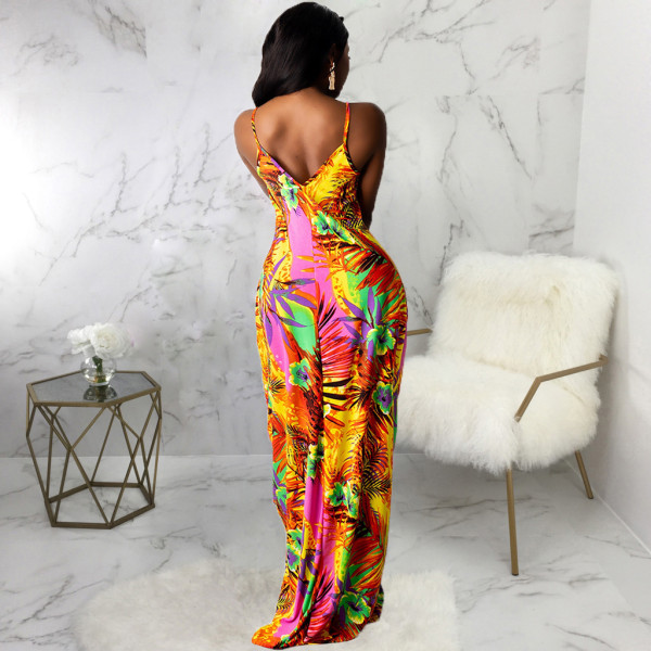 Fashion summer loose sleeveless V-neck strap dress SMR10468