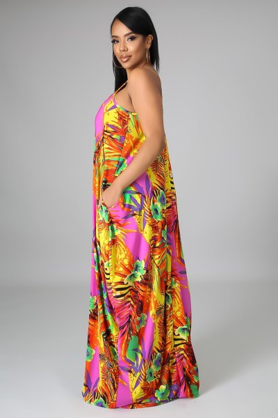 Fashion summer loose sleeveless V-neck strap dress SMR10468