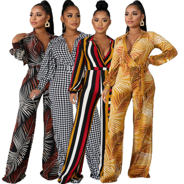 Fashion digital printing V-neck women's jumpsuit SMR10324 