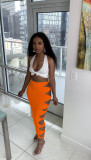 Sexy solid color skirt with knotted holes M6533