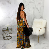 Loose sleeveless V-neck strap print dress SMR10300