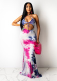 Fashion tie-dye printed halterneck dress SMR10286