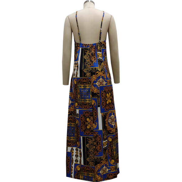 Loose sleeveless V-neck strap print dress SMR10300