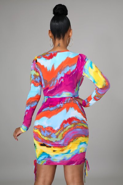 Sexy fashion tie-dye printed V-neck women's dress SMR10313