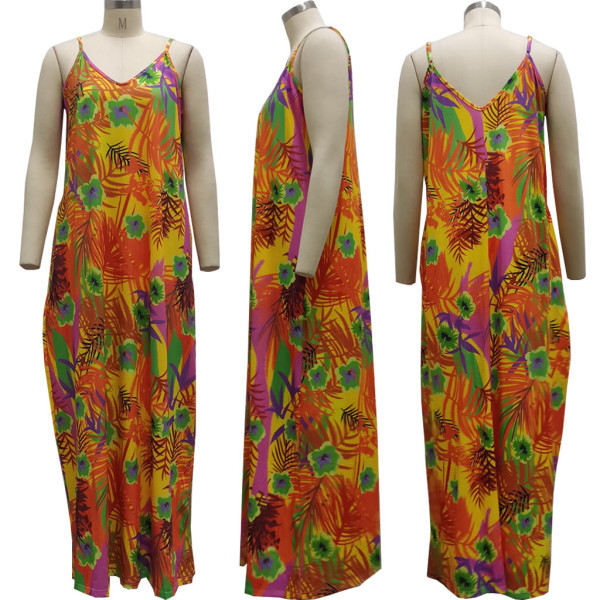 Fashion summer loose sleeveless V-neck strap dress SMR10468
