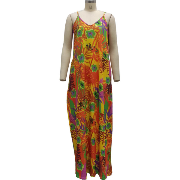 Fashion summer loose sleeveless V-neck strap dress SMR10468