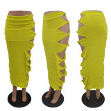 Sexy solid color skirt with knotted holes M6533