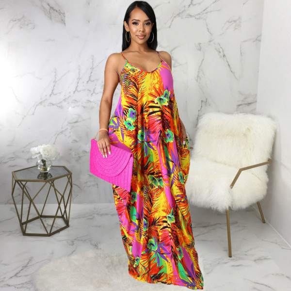 Fashion summer loose sleeveless V-neck strap dress SMR10468