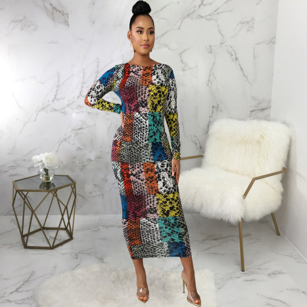 Fashionable Digital Printed Slim Women's One-piece Dress SMR10443 