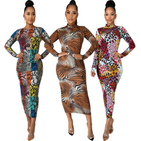 Fashionable Digital Printed Slim Women's One-piece Dress SMR10443 