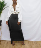Long skirt with fringes on both sides M6538