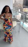 Printed wave pattern tank top dress M6536