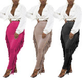 Long skirt with fringes on both sides M6538