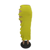 Sexy solid color skirt with knotted holes M6533