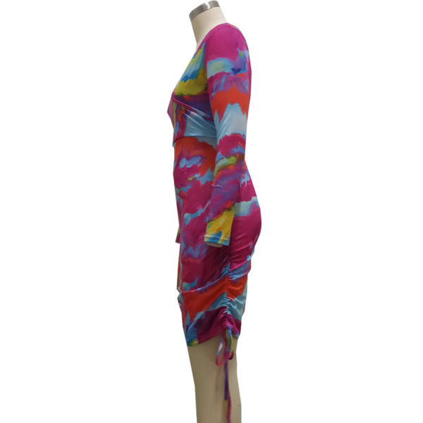 Sexy fashion tie-dye printed V-neck women's dress SMR10313